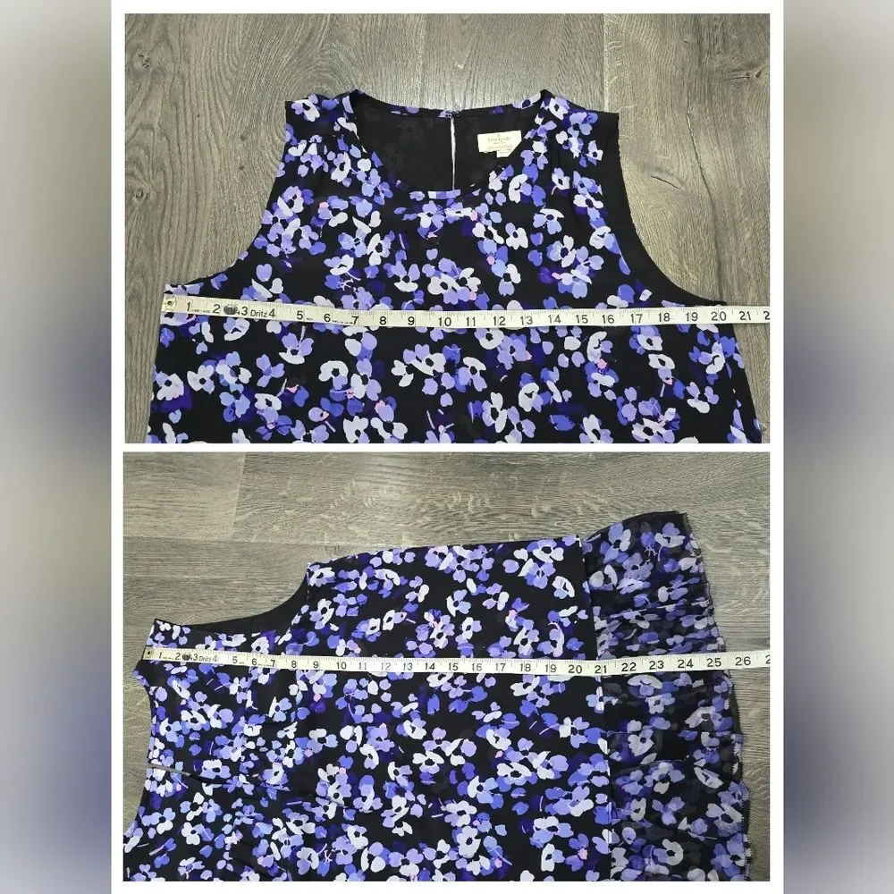 Kate Spade Black Purple Hydrangea Floral Print Layered Ruffle Blouse Top Medium